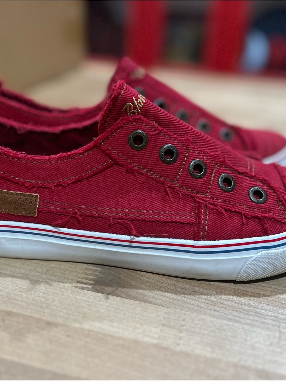 Blowfish Red Slip-On Canvas Sneakers with Metal Eyelets - Picture 3 of 6